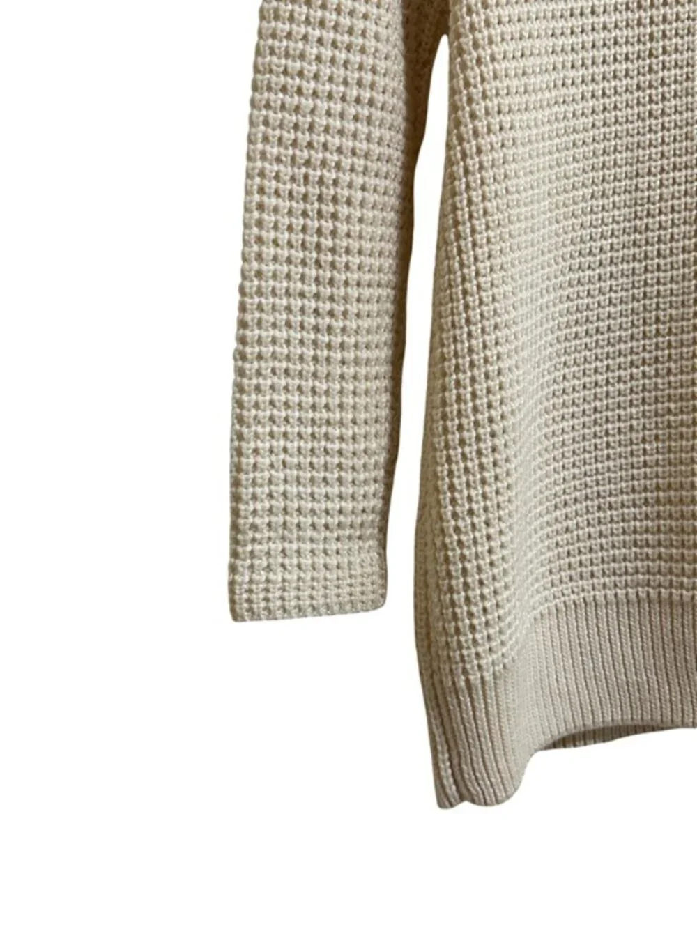 Chico's Long Open-Knit Cream Cardigan with Metal Buckle Closures - Size 1 /US 8 - Picture 10 of 12